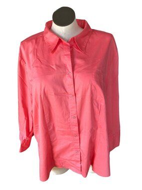 Cato Button-Up Shirt Womens 26/28 Belted Tab Slves Collar Pocket Snaps Salmon Ca